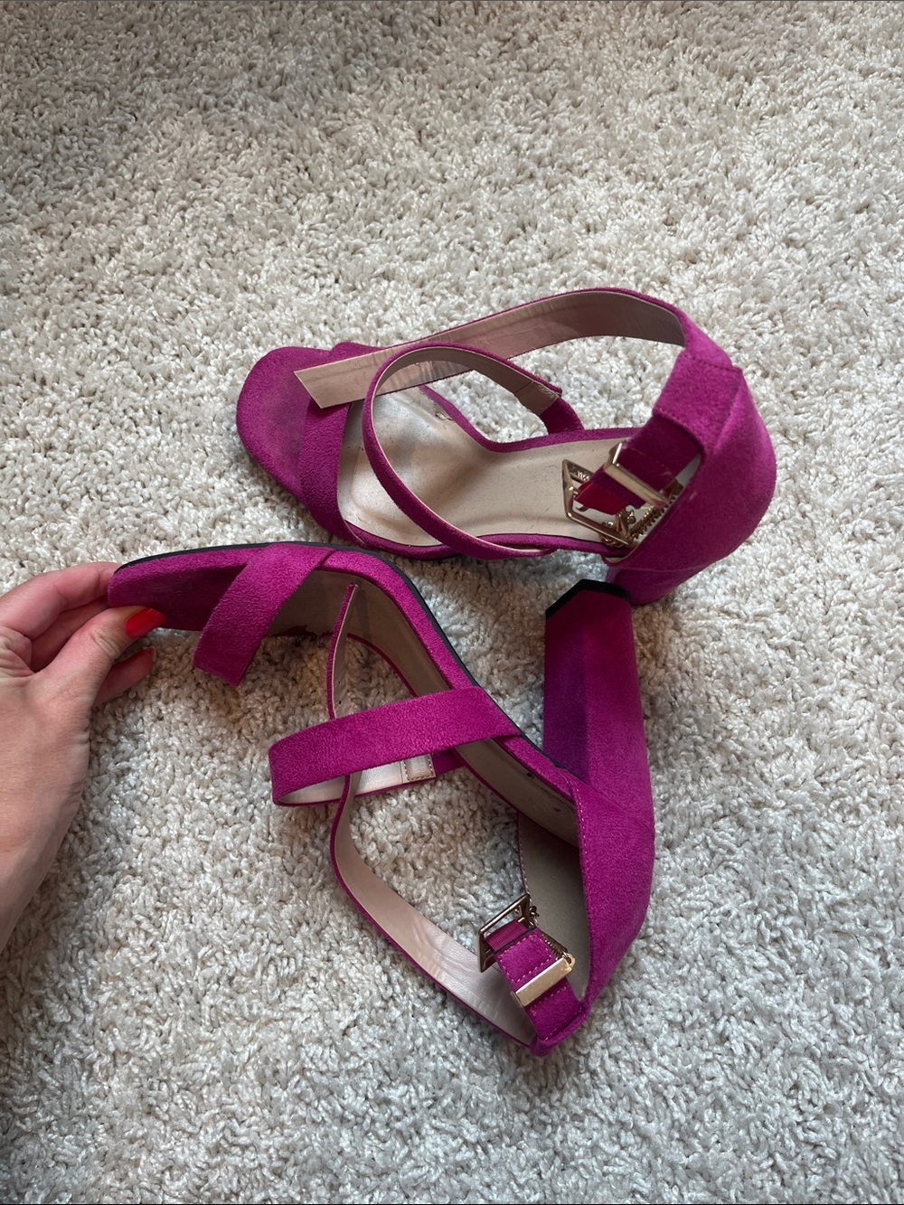Zara Magenta Block Heel Ankle Strap Sandals
